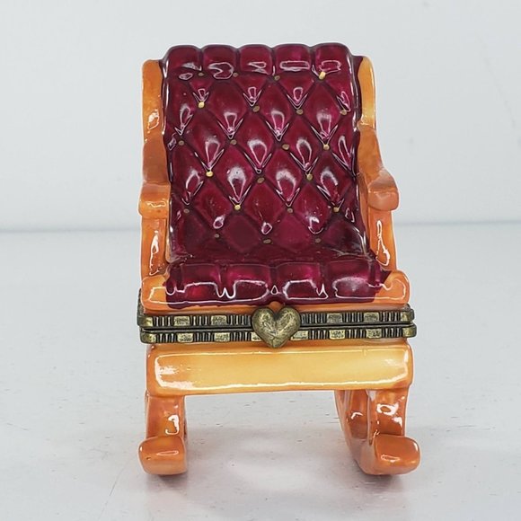Unmarked Other - Rocking Chair Trinket Box Hinged Porcelain Ceramic Vintage